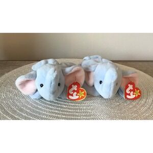 Ty Beanie Babies 2 Peanut the Elephant Light Blue Plush Vintage 1995 Collectible